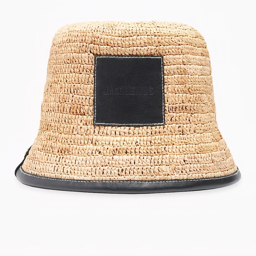 Jacquemus Raffia Bucket Hat with Black Accent
